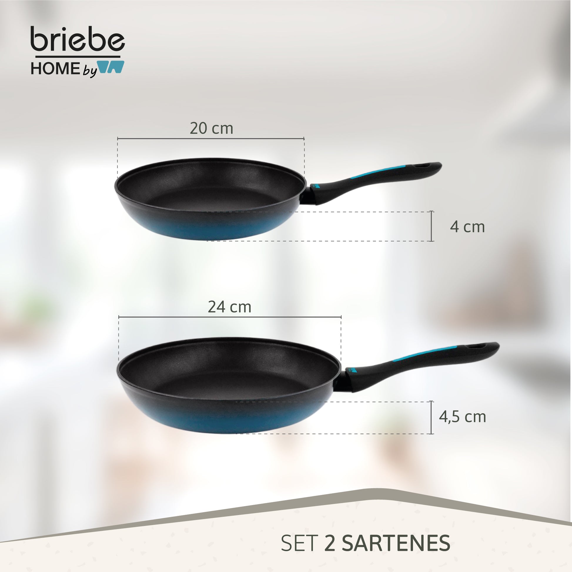 Briebe Set 2 Sartenes Inducción Acero Forjado 20-24cm Antiadherente Sin Pfoa, Fabricada En España, Mare, Azul_5