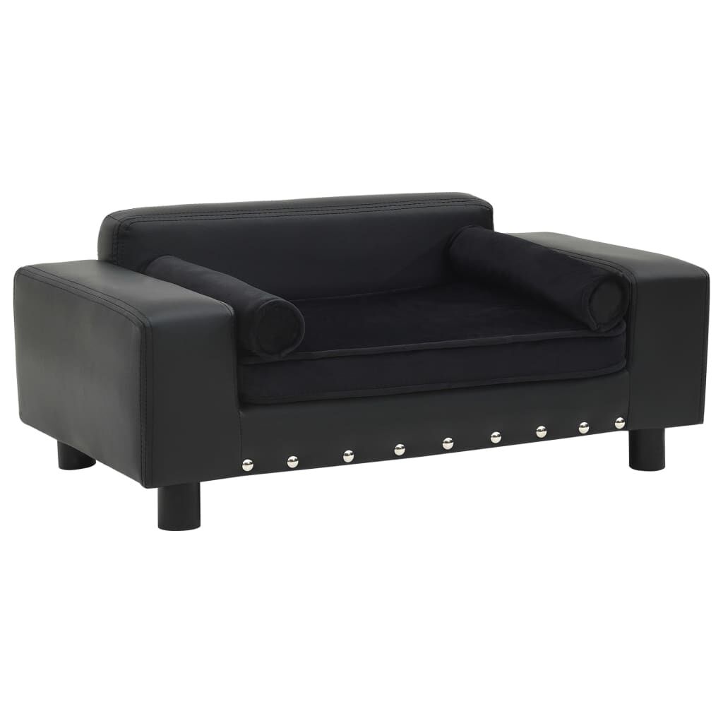 Vidaxl Sofá Para Perros Felpa Y Cuero Sintético Negra 81x43x31 Cm_0