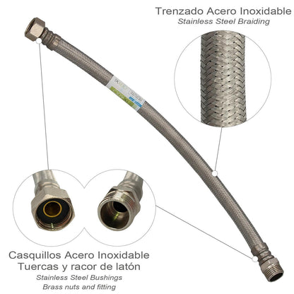 Latiguillo Flexible Reforzado Acero Inoxidable Termo Macho 1/2 - Hembra 1/2 Longitud 400 Mm_1