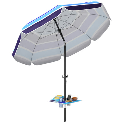 Outsunny Sombrilla De Playa Con Mesa Plegable Y Portavasos Ø198 Cm_0