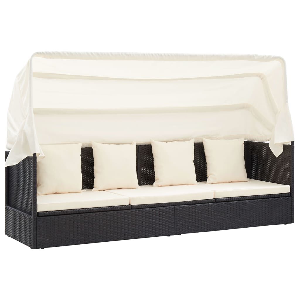 Vidaxl Tumbona Cama Jardín Techo Ratán Sintético Negro_4