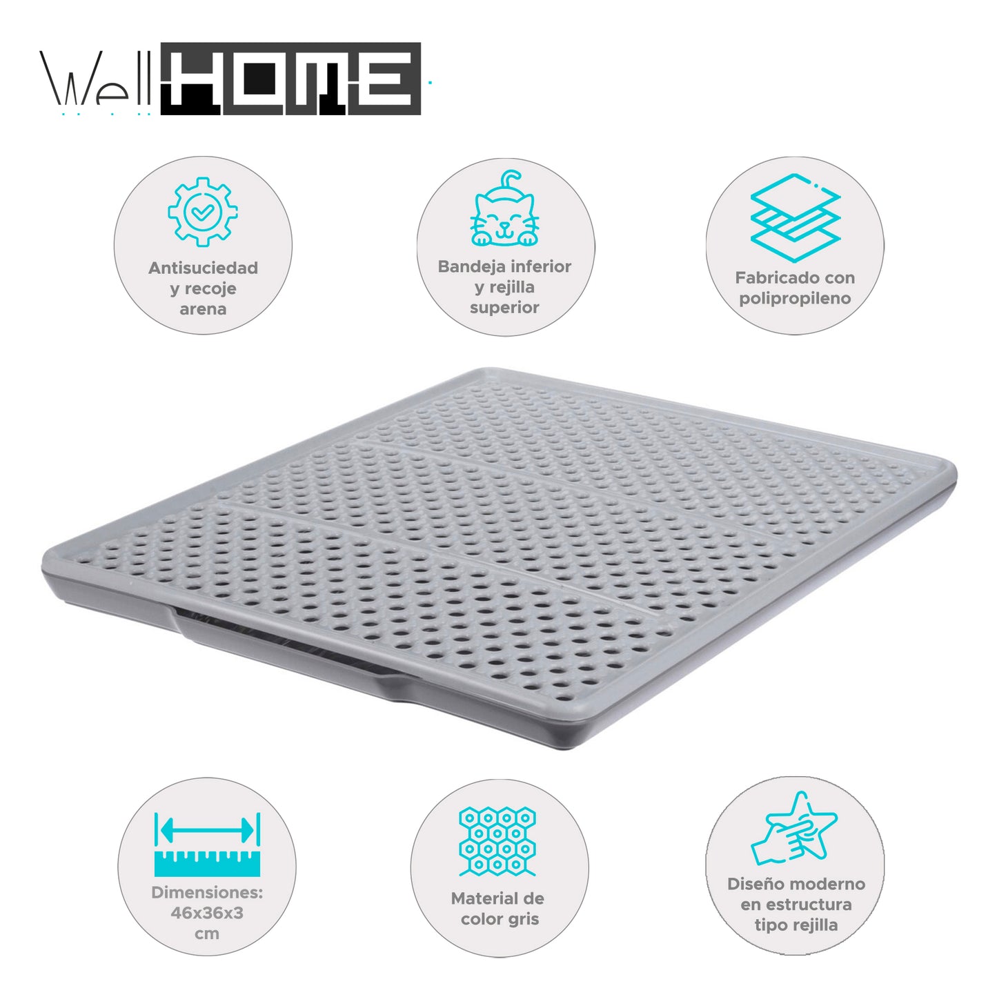 Bandeja Antisuciedad Para Gatos, Recoge Arena 46x36x3cm - Well Home