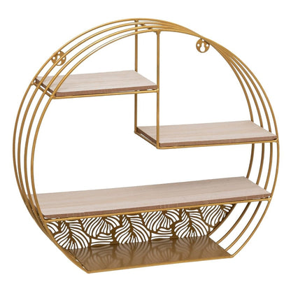 Wellhome Estantería Pared Madera Metal Redonda Oro_0