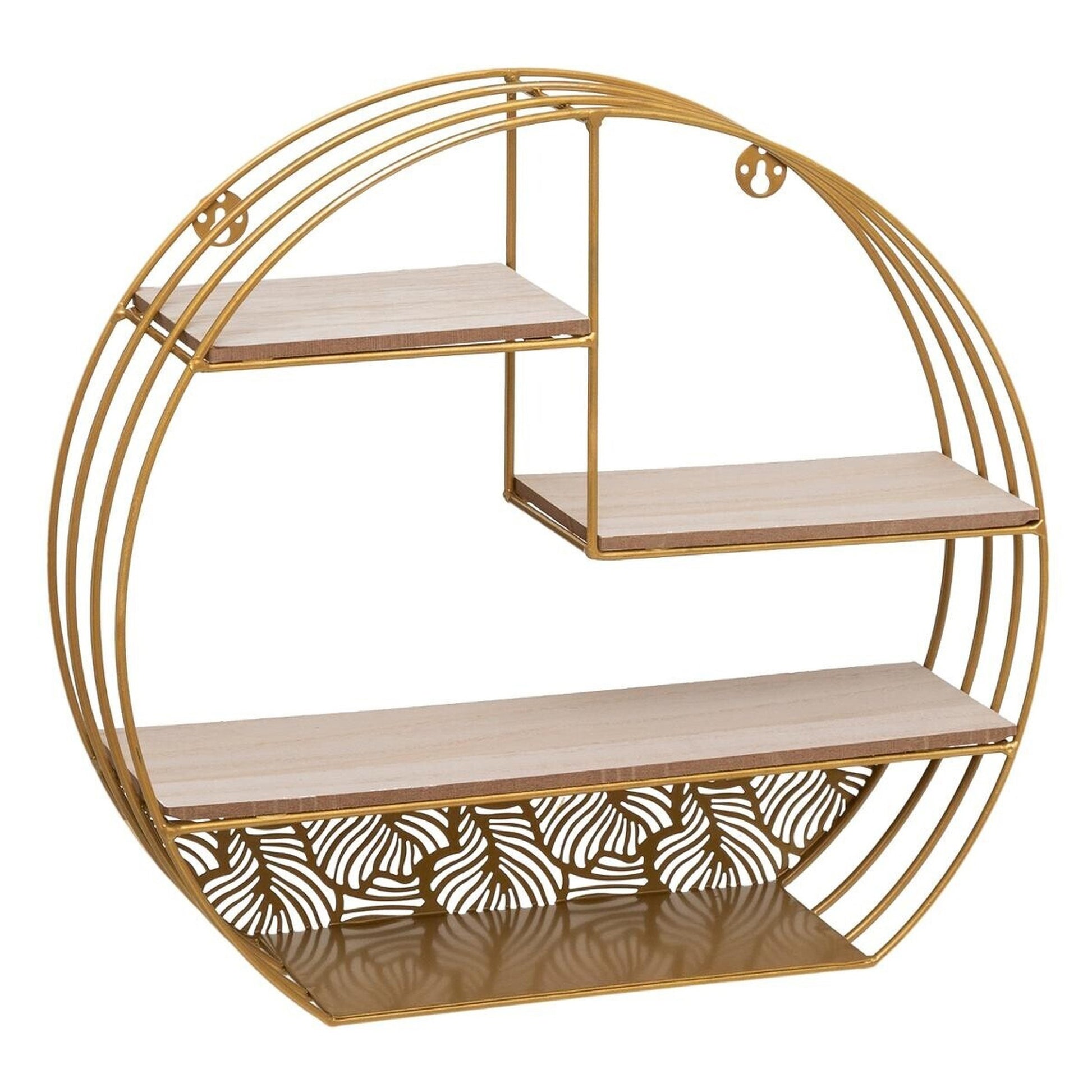 Wellhome Estantería Pared Madera Metal Redonda Oro