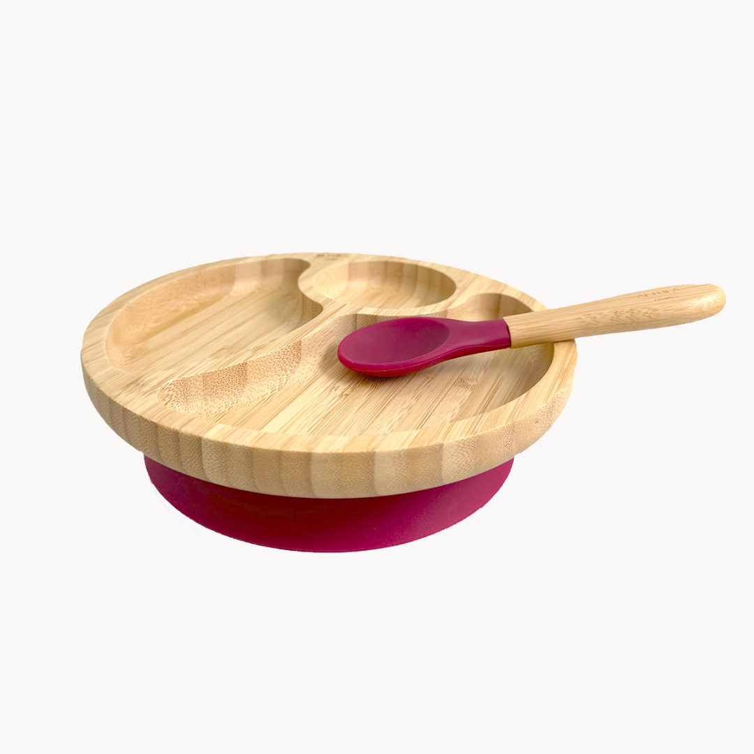 Vajilla De Bambú Natural - 2 Piezas - Rojo Carmesí