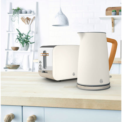Set Desayuno Nordic, Hervidor Agua 1,7 L, Tostadora Ranura Ancha 2 Rebanadas, Diseño Swan Stp2090 Blanco