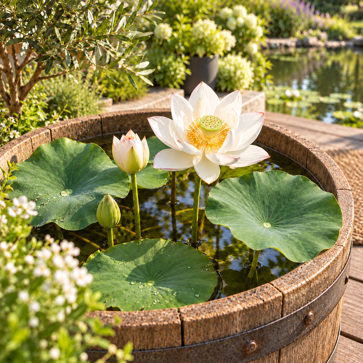 Loto Blanco - Nelumbo Nucifera - Set De 2 Con Cesta_3