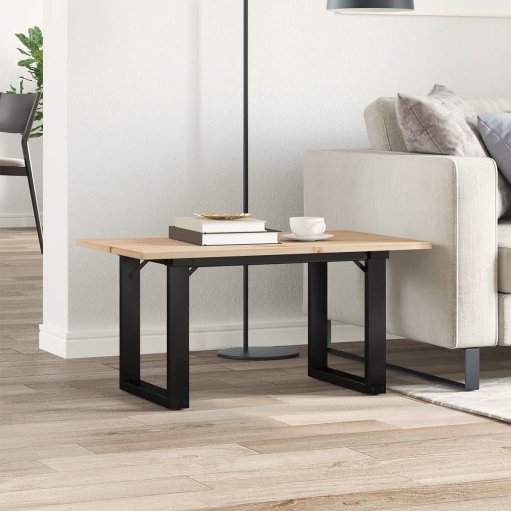 Mesa De Centro Marco O Madera Maciza Pino Y Acero 80x50x40 Cm_1