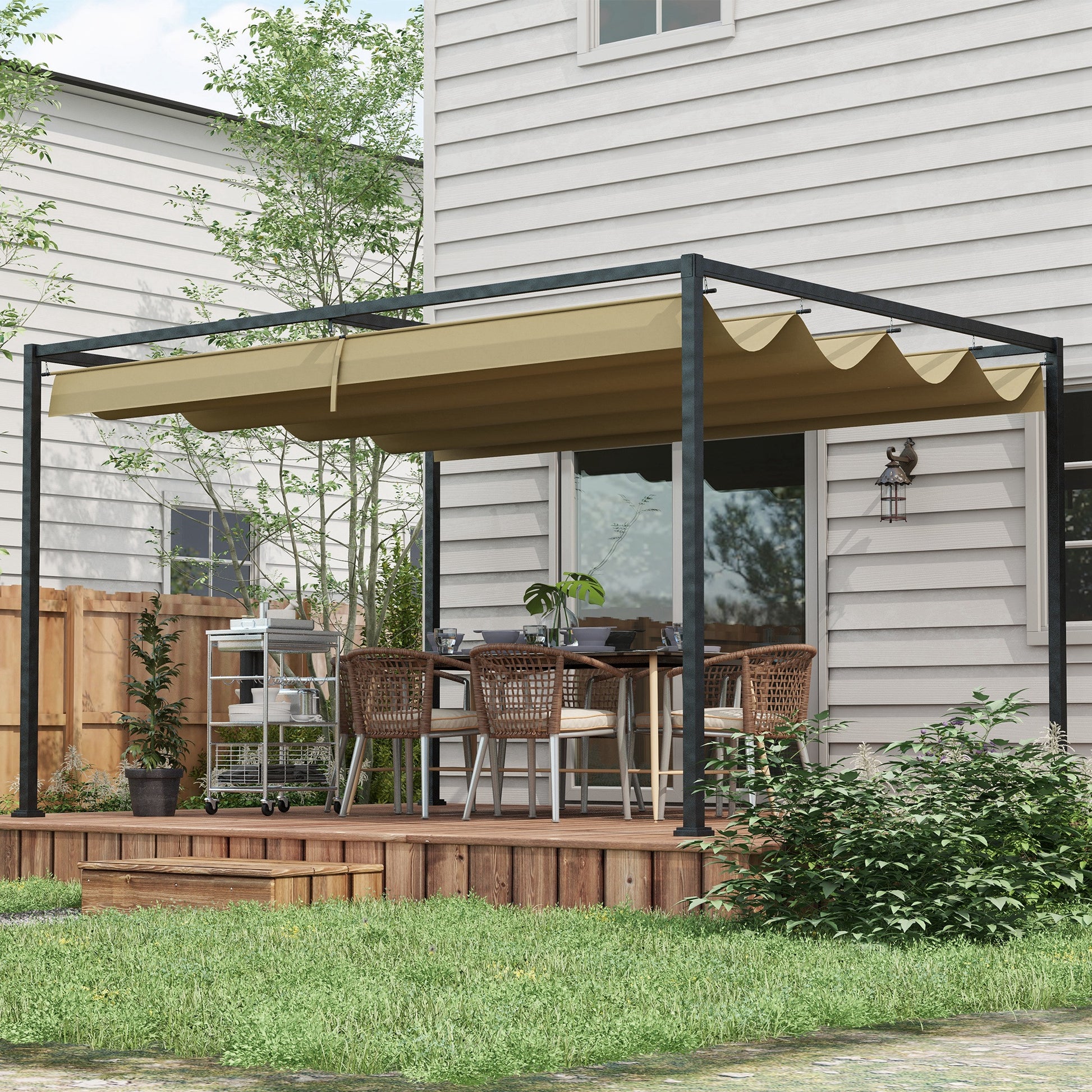 Outsunny Pérgola 3x2 M Cenador Jardín Con Techo Retráctil Poliéster Para Fiestas_1