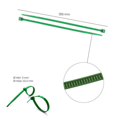 Brida Nylon 100%. Color Verde 3,6 X 200 Mm. Bolsa 100 Unidades. Abrazadera Plastico, Organizador Cables, Alta Resistencia_1