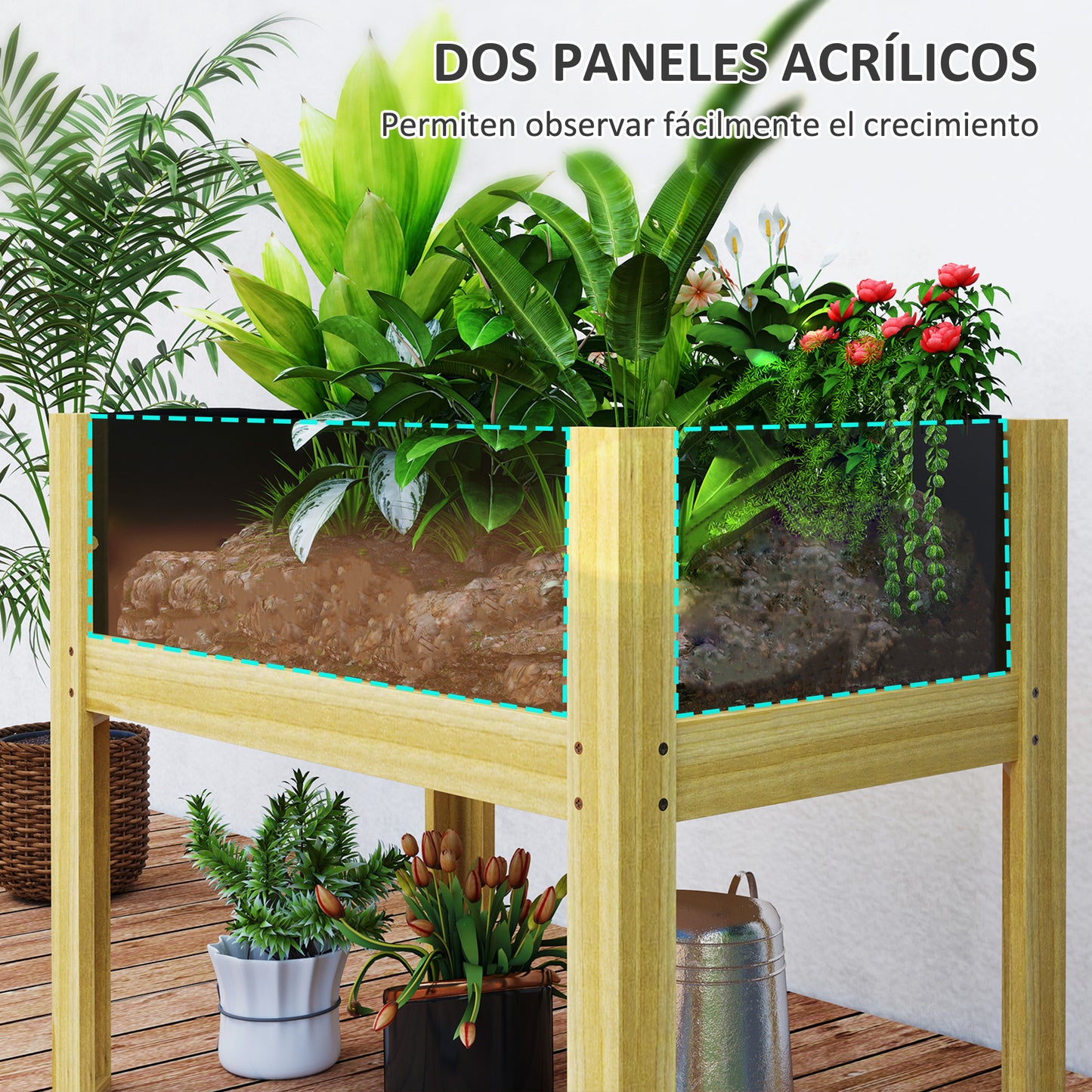 Outsunny Huerto Urbano De Madera Con Paneles Acrílicos 75x46x60,5 Cm Natural_4