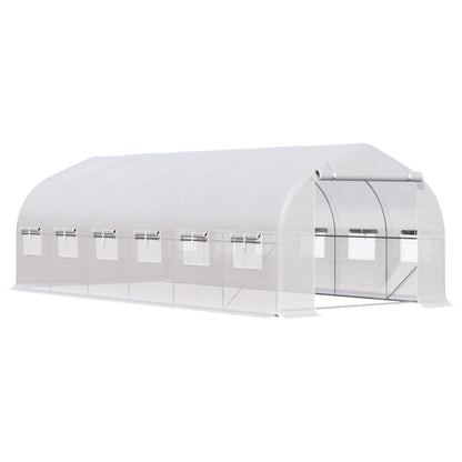 Outsunny Invernadero De Túnel 6x3x2m Con Puerta Y 12 Ventanas Enrollables Blanco_0