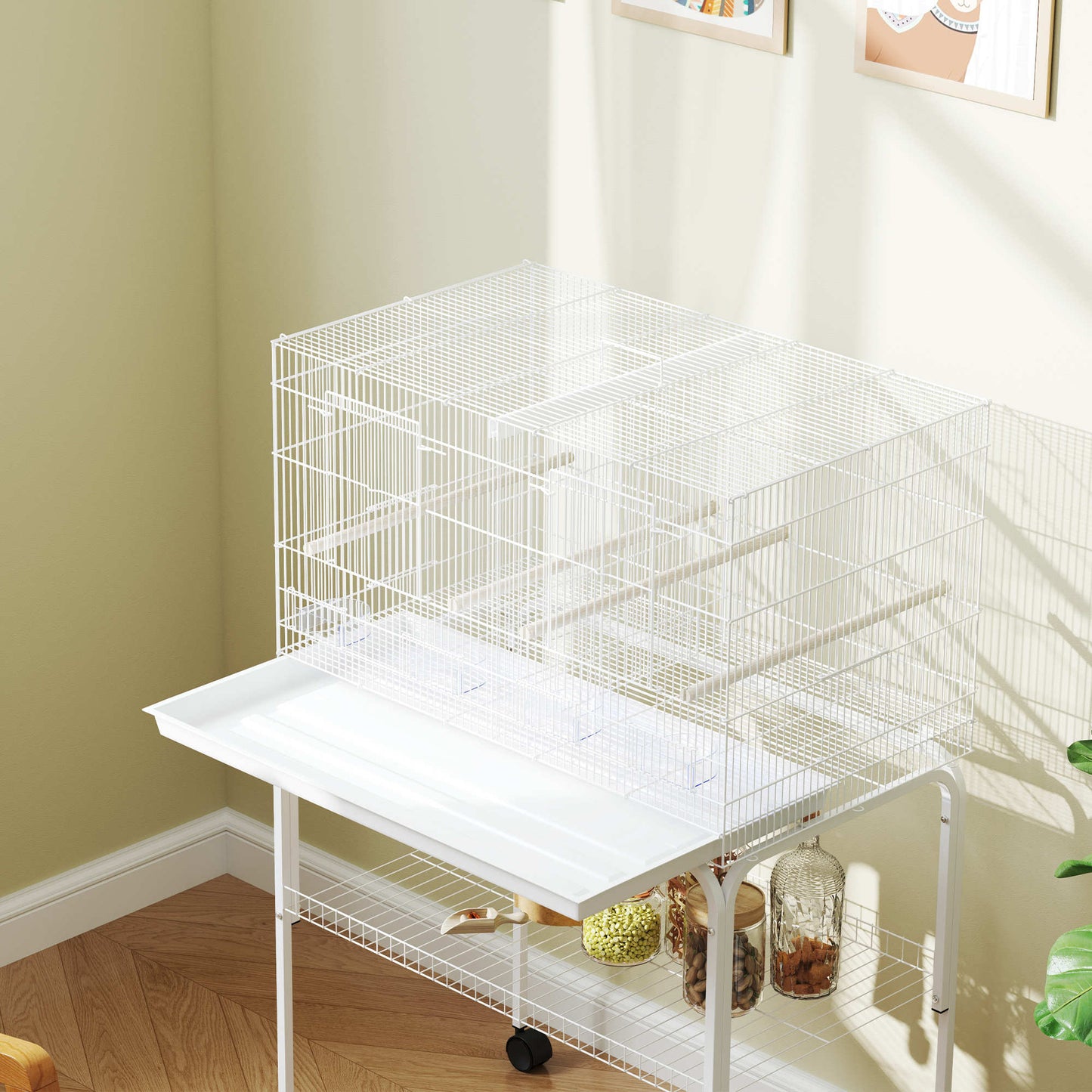 Pawhut Jaula Para Pájaros Con Divisor Ruedas Para Mascota Aves Loros Canarios_3