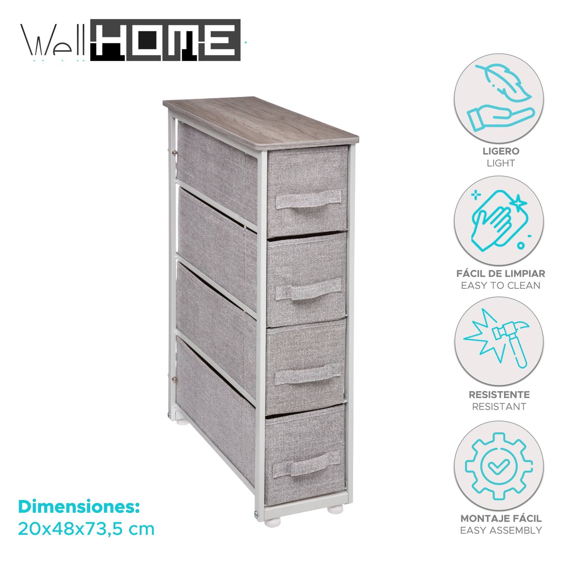 Well Home - Torre De Almacenaje 4 Cajones Color Gris Claro H.73,5cm_1