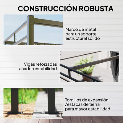 Outsunny Pérgola De Jardín 3x3 M Con Techo Retráctil Y Cortinas Anti-uv Gris_5