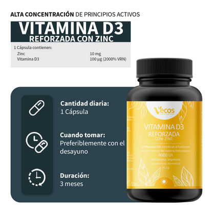 Vitamina D3 4000 Ui Con Zinc Vecos 90 Cápsulas | Defensas Activas Y Refuerzo Del Sistema Inmune_2