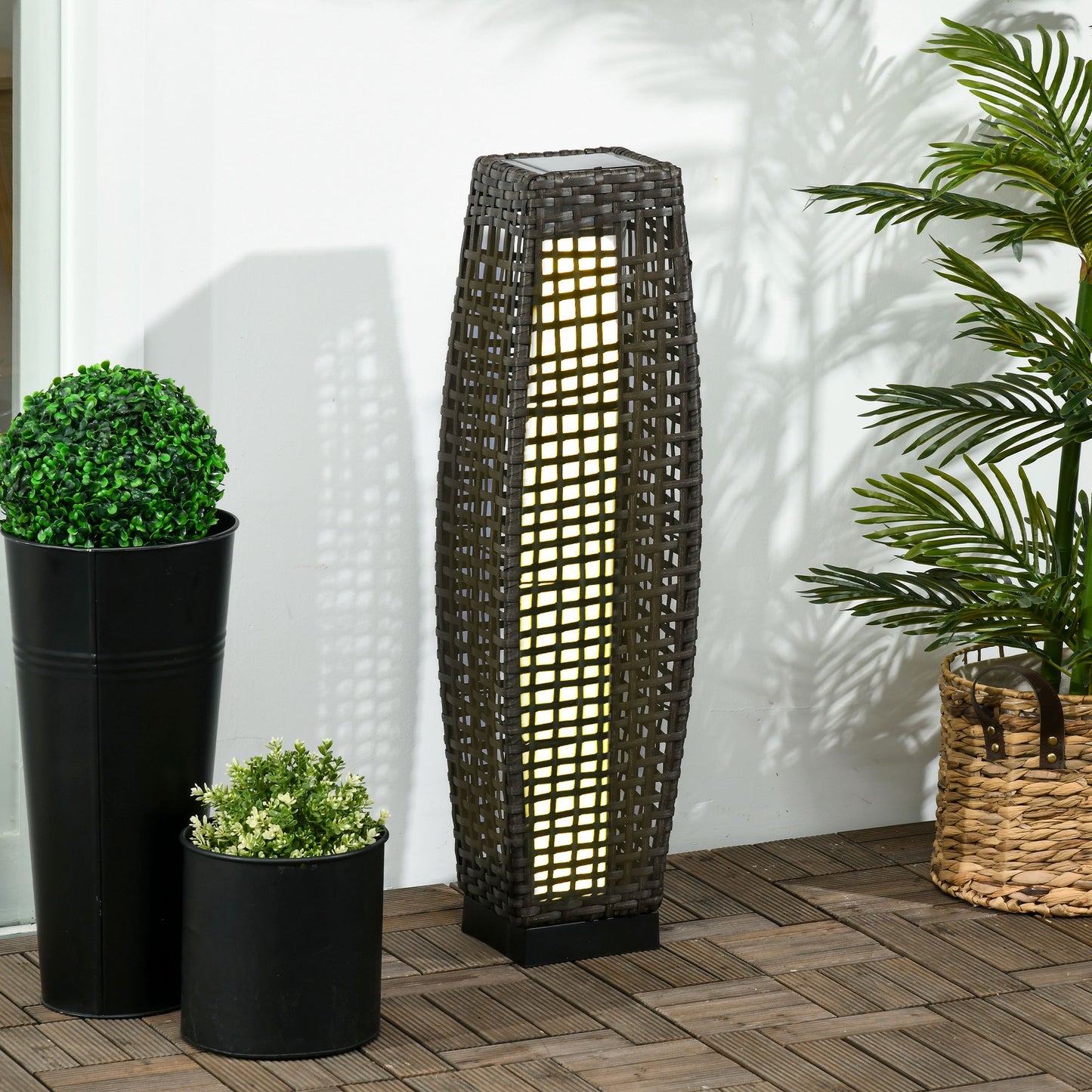 Outsunny Lámpara Solar De Jardín De Ratán Sintético Con Luces Led 21x21x78 Cm_1