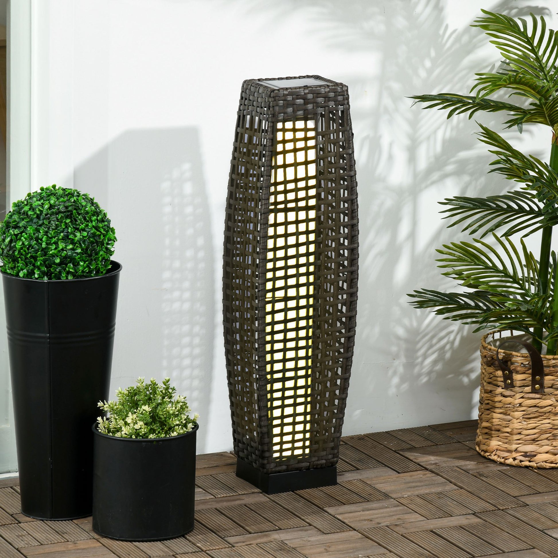 Outsunny Lámpara Solar De Jardín De Ratán Sintético Con Luces Led 21x21x78 Cm_1