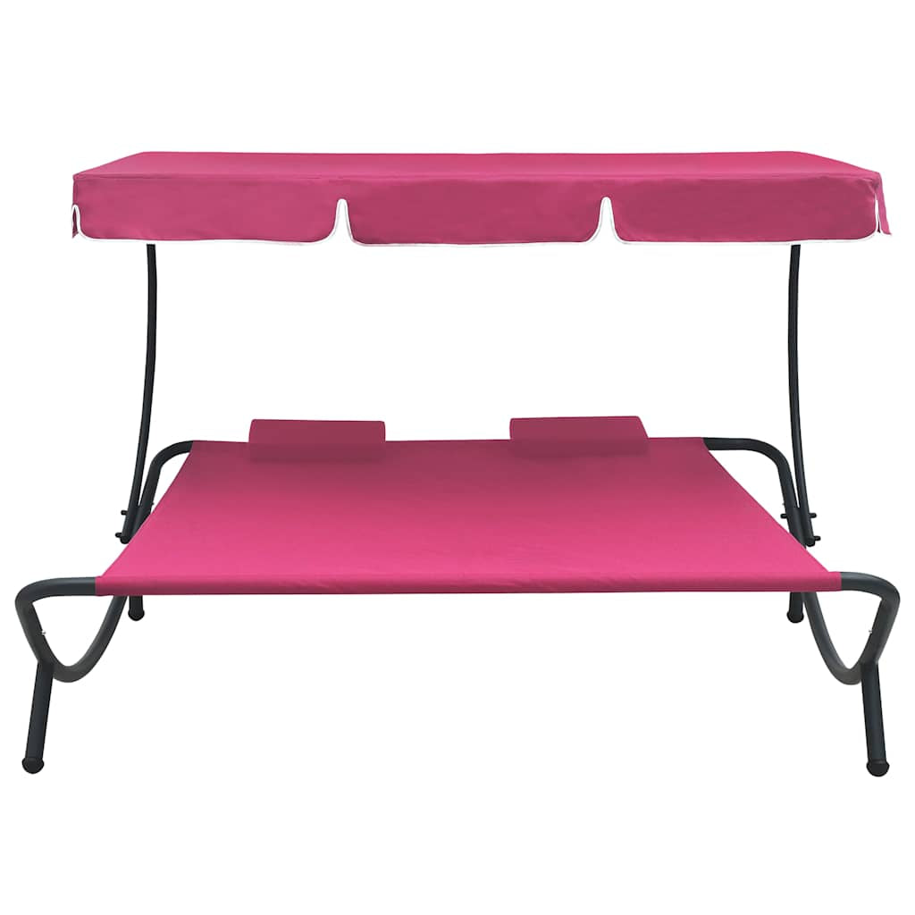 Vidaxl Tumbona De Jardín Con Toldo Y Cojines Rosa_1