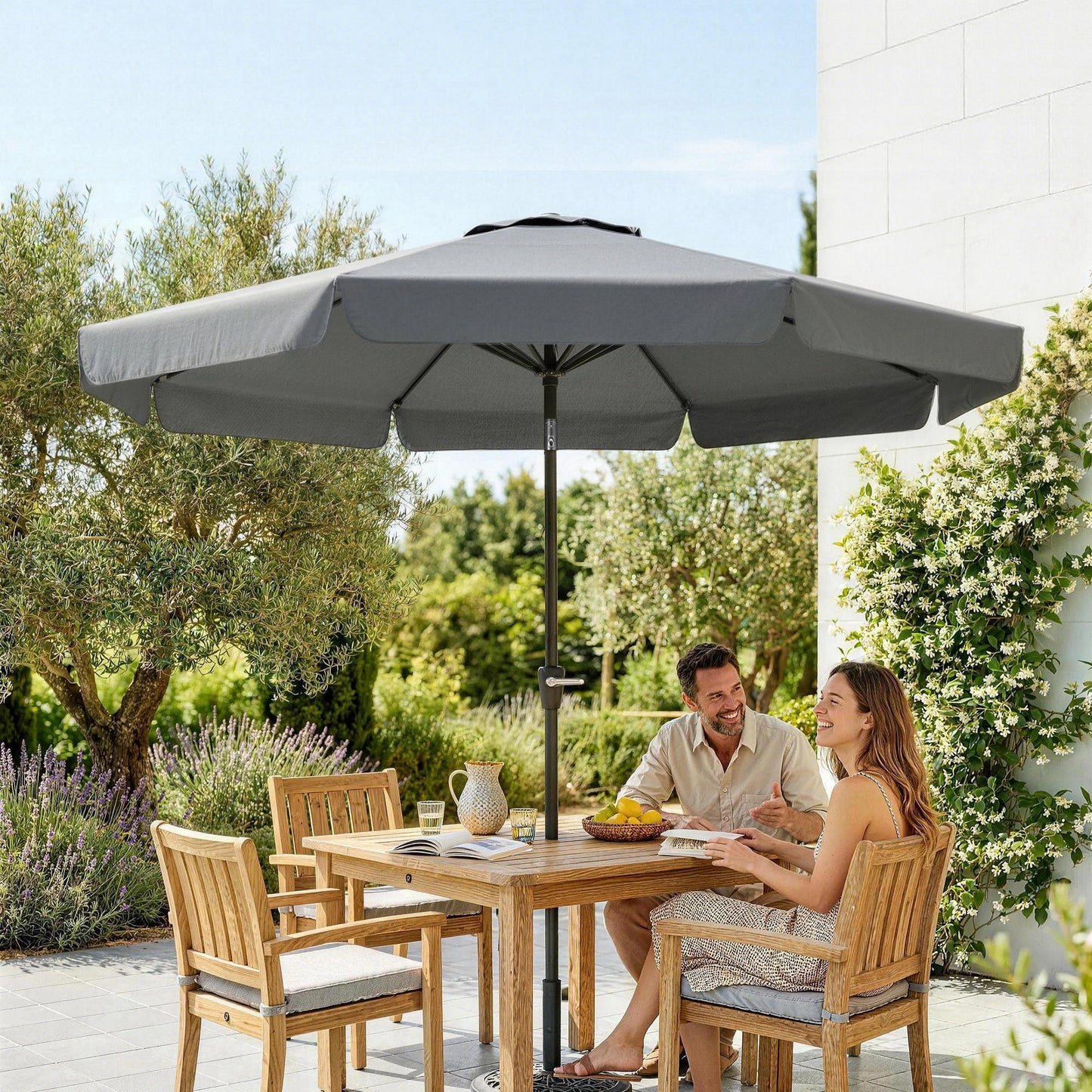 Outsunny Sombrilla De Jardín De Aluminio Ø266x250 Cm Con Ángulo Ajustable Gris_3