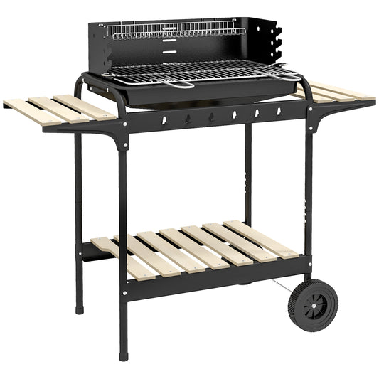Outsunny Barbacoa De Carbón Con Ruedas Parrilla Ajustable En Altura Negro_0