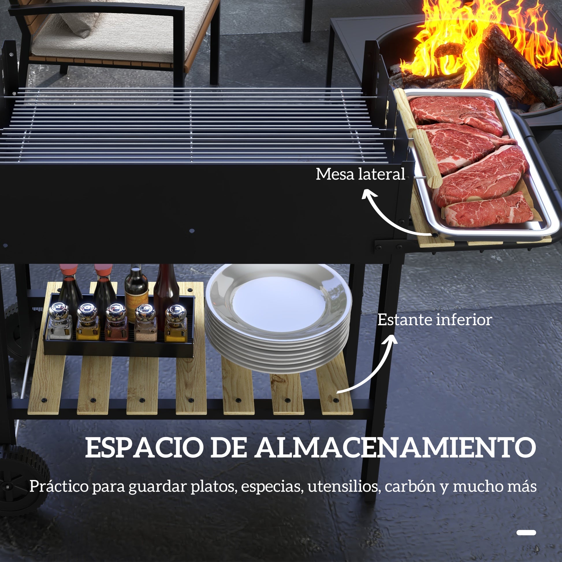 Outsunny Barbacoa De Carbón 113x53,5x82,5 Cm Con 2 Parrillas Alturas Ajustables_5