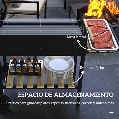 Outsunny Barbacoa De Carbón 113x53,5x82,5 Cm Con 2 Parrillas Alturas Ajustables_5