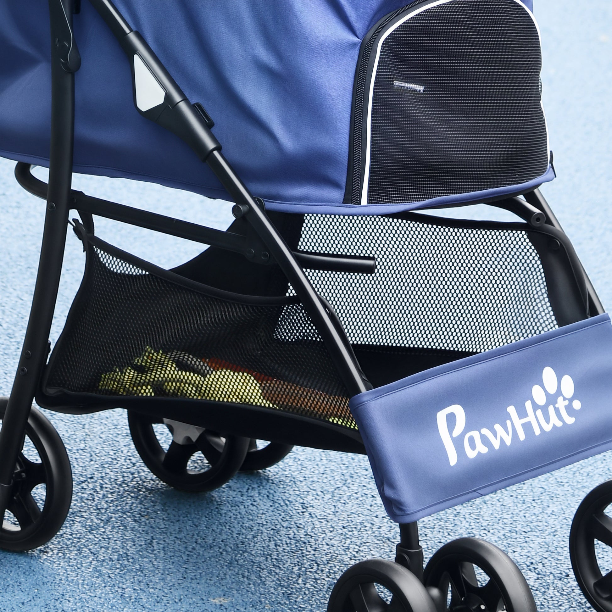 Pawhut Carrito Para Perros Plegable Con Cesta Capota Ajustable Y Ruedas Azul_4