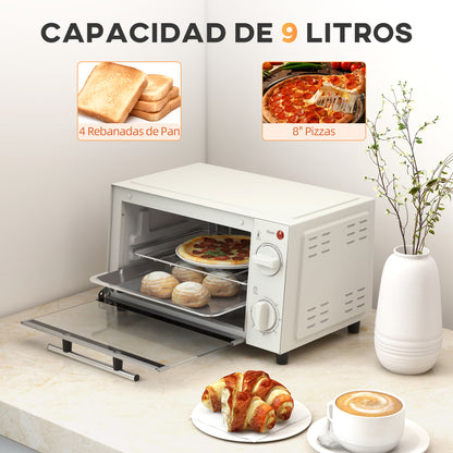 Homcom Mini Horno Eléctrico 9l 50w Con Temperatura Ajustable Temporizador Crema_3