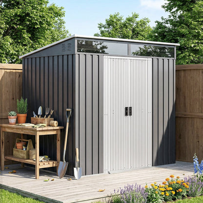 Outsunny Caseta De Jardín 2 M² 195x122x181,5 Cm Con Puerta Corredera Gris_1