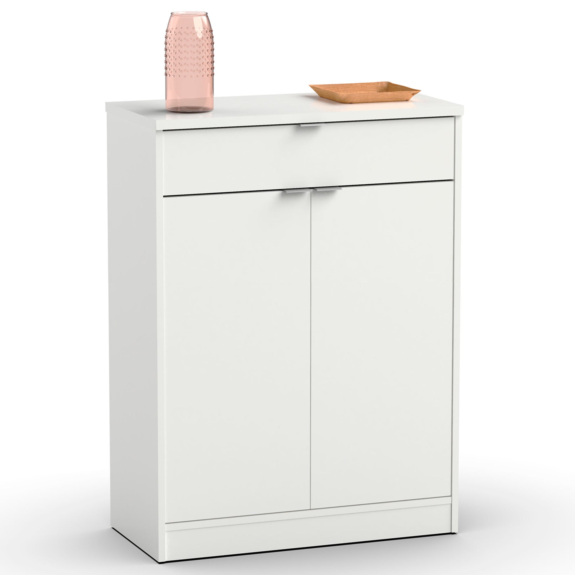 Zapatero Entrada Recibidor, Mueble Auxiliar Estrecho Zapatos, 2 Puertas, 1 Cajón 101x75x36 Cm, Briebe, Domus, Blanco