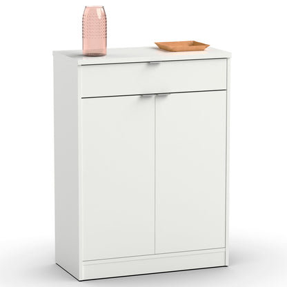 Zapatero Entrada Recibidor, Mueble Auxiliar Estrecho Zapatos, 2 Puertas, 1 Cajón 101x75x36 Cm, Briebe, Domus, Blanco