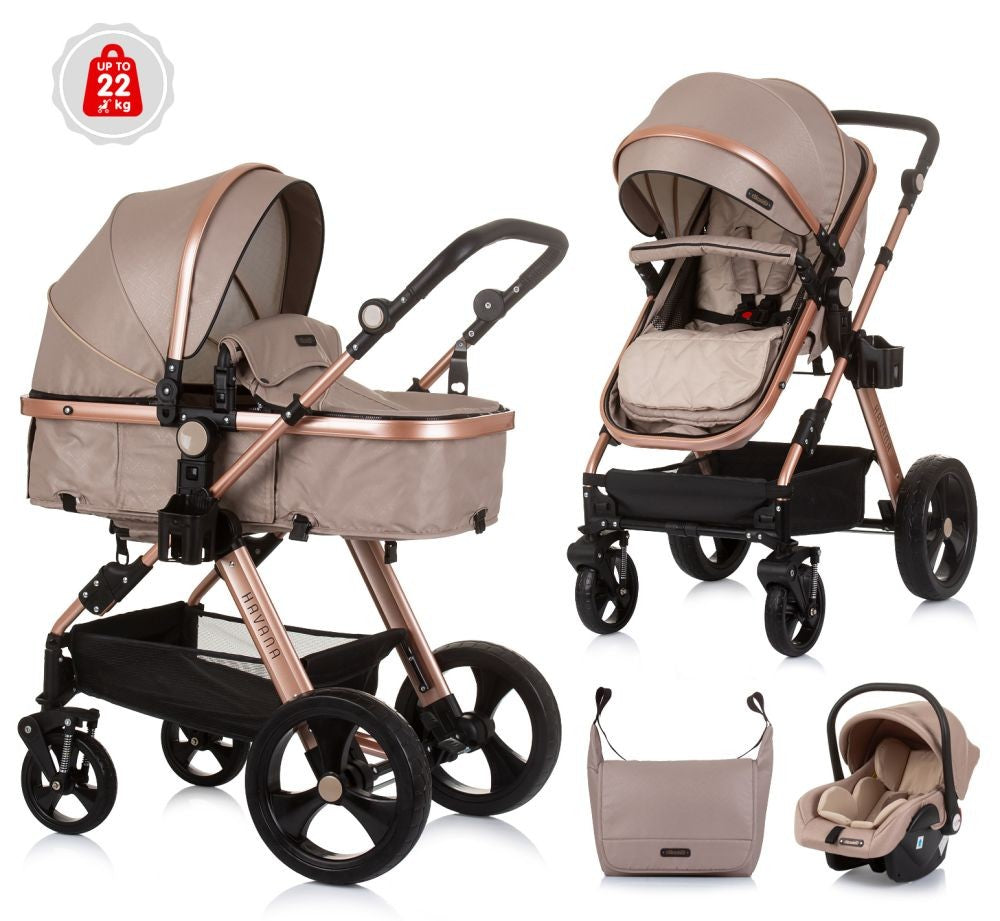 Carrito De Bebé Havana Trio Convertible Hasta 22 Kg Con Bolso Y Mosquitera Golden Beige_0