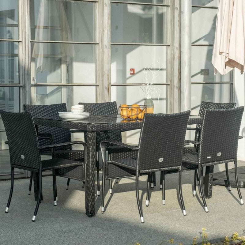 Muebles De Jardín Comedor Formentera 6 Plazas Ratán Sintético Negro Kiefergarden_1