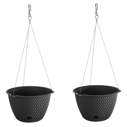 2x Maceta Redonda Colgante 4,8l Prosperplast Splofy Round Ws De Plastico En Color Antracita, Ø27 X 16,6 Cm_0
