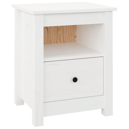 Mesita De Noche Madera Maciza De Pino Blanco 40x35x49 Cm_0