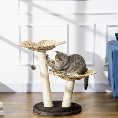 Pawhut Árbol Rascador Para Gatos Mediano 69 Cm Con Cama De Flores Poste De Sisal_1