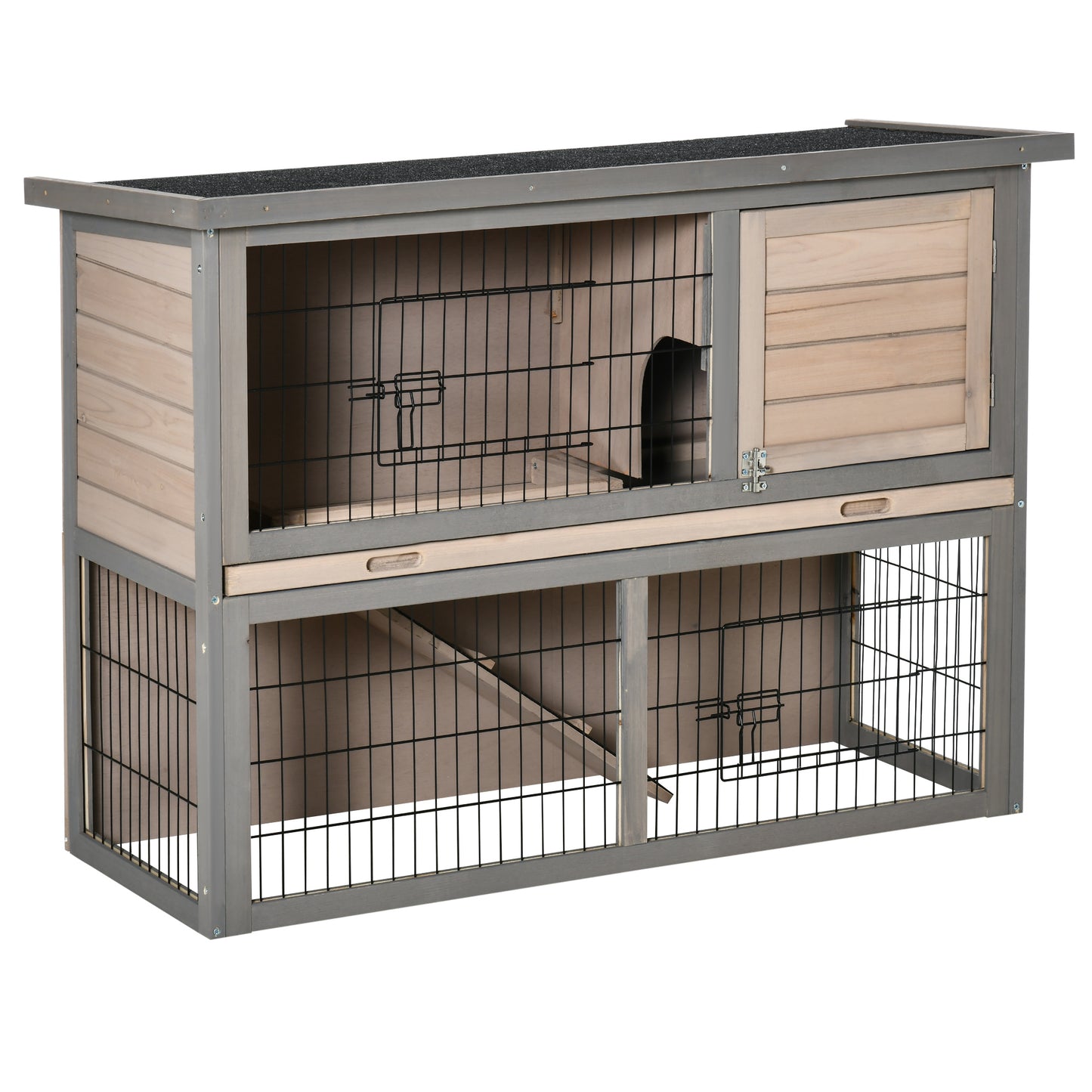 Pawhut Conejera Madera 2 Puertas Cerraduras Techo Asfáltico Abrible 108x45x78cm_0