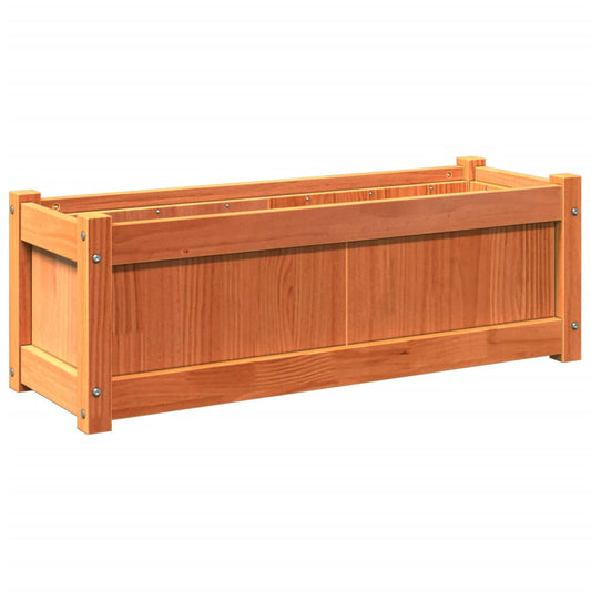 Jardinera Exterior Madera Maciza Pino Marrón Cera 90x31x31 Cm_0