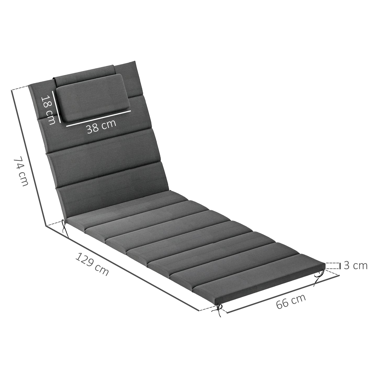 Outsunny Pack 2 Cojines Para Tumbonas Plegables 203x66x3 Cm Con Reposacabezas_2