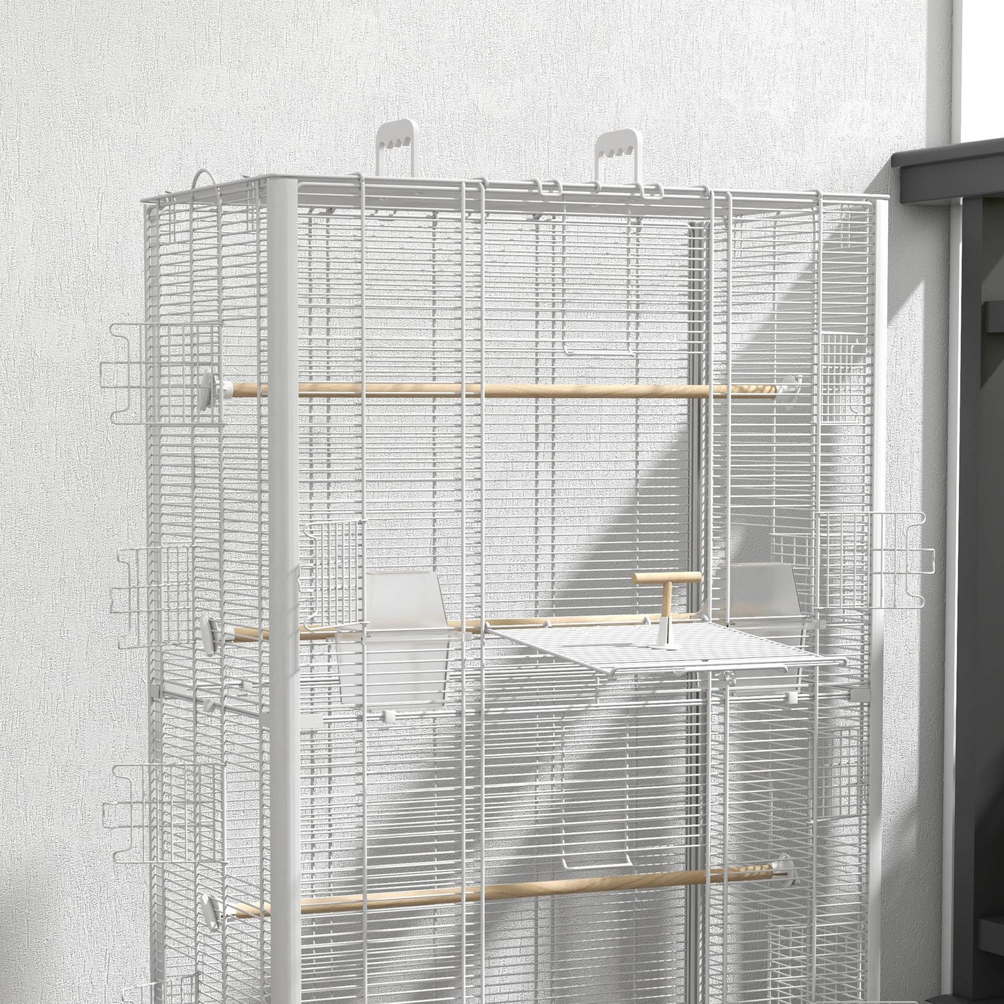 Pawhut Jaula Para Pájaros 61x36,5x98 Cm Con Puertas Perchas Bandeja Blanco_4