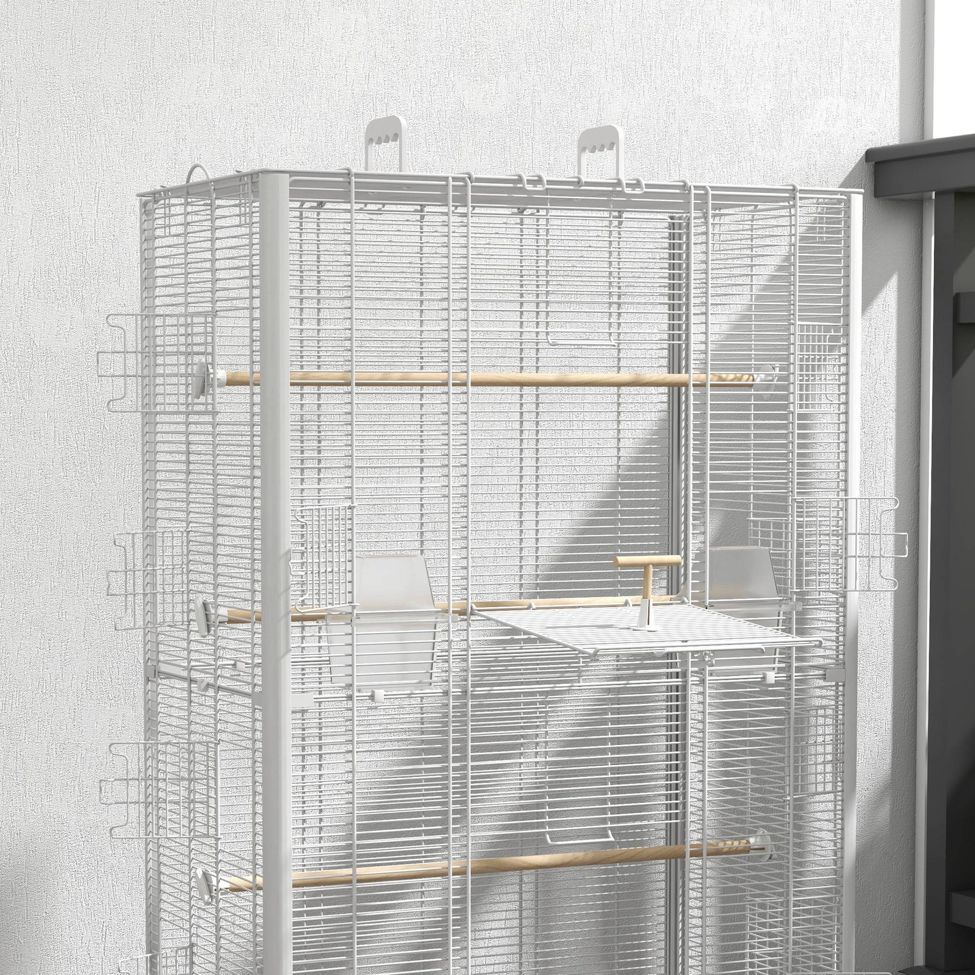 Pawhut Jaula Para Pájaros 61x36,5x98 Cm Con Puertas Perchas Bandeja Blanco_4