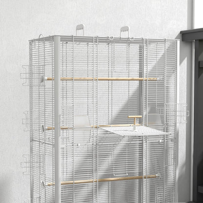 Pawhut Jaula Para Pájaros 61x36,5x98 Cm Con Puertas Perchas Bandeja Blanco_4