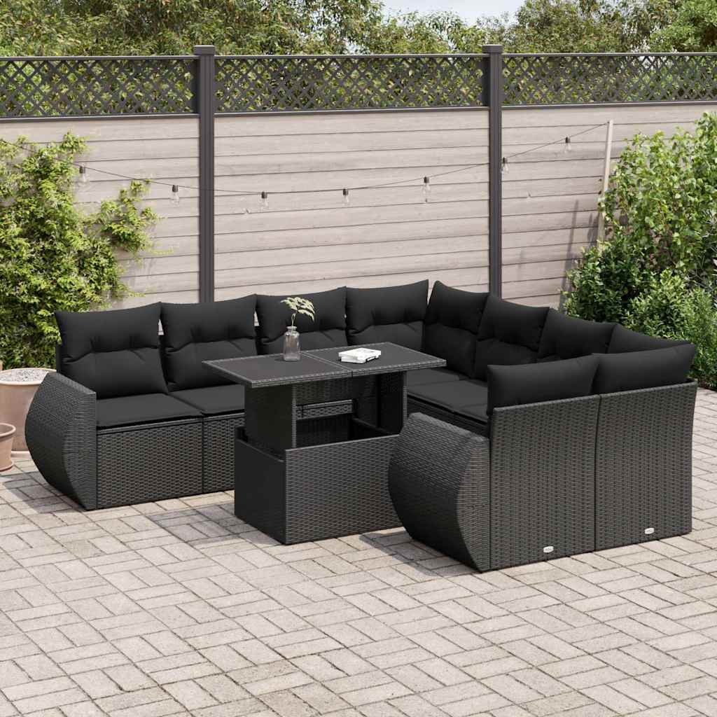Set De Sofás De Jardín Con Cojines 9 Pzas Ratán Sintético Negro / Vetonek_3