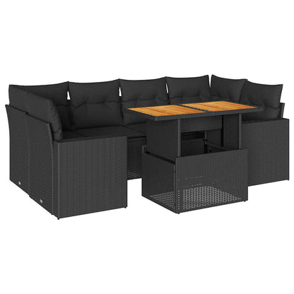 Set De Sofás De Jardín 7 Pzas Con Cojines Ratán Sintético Negro / Vetonek_1