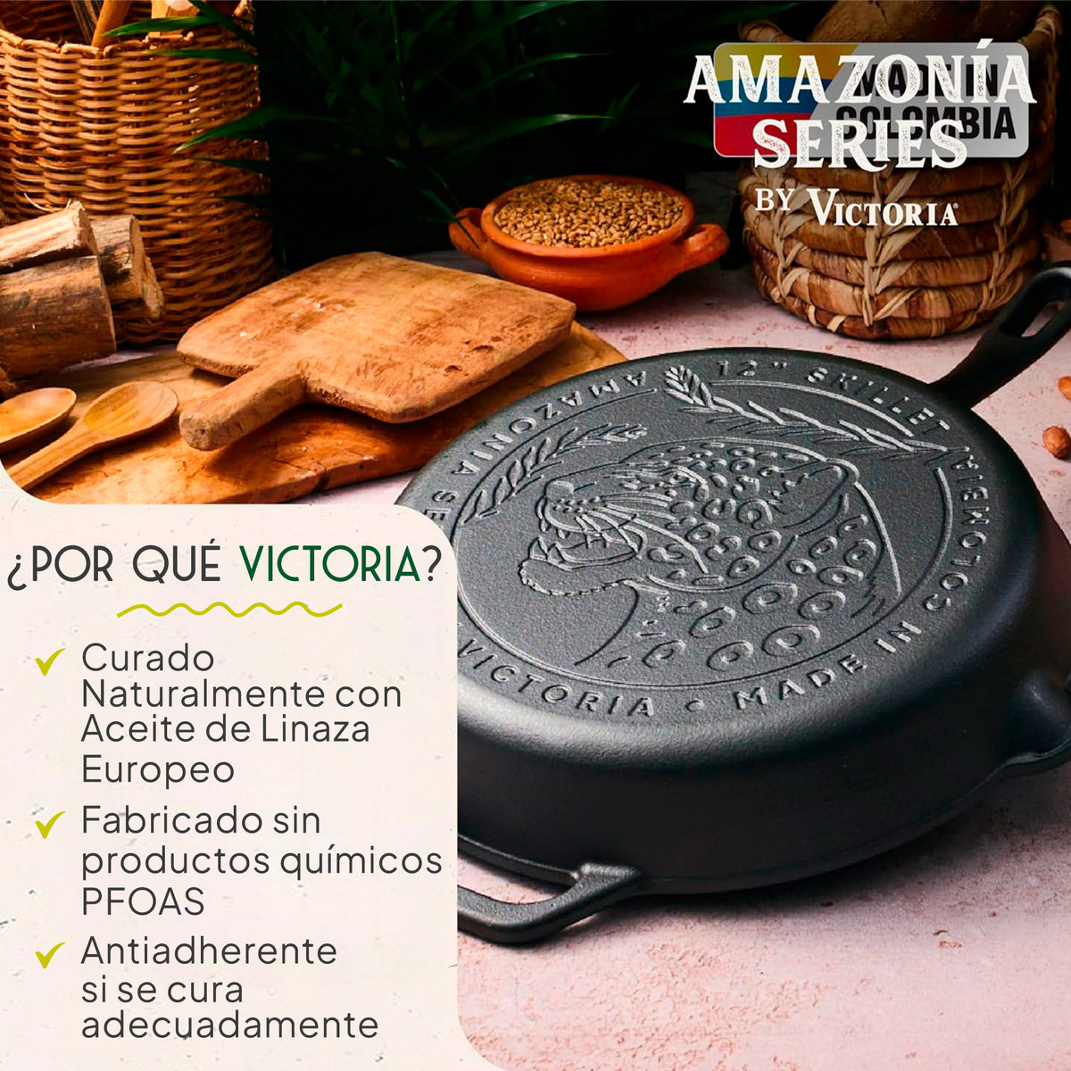 Victoria Sartén Hierro Fundido Curado Amazonía Jaguar Inducción 30cm_1