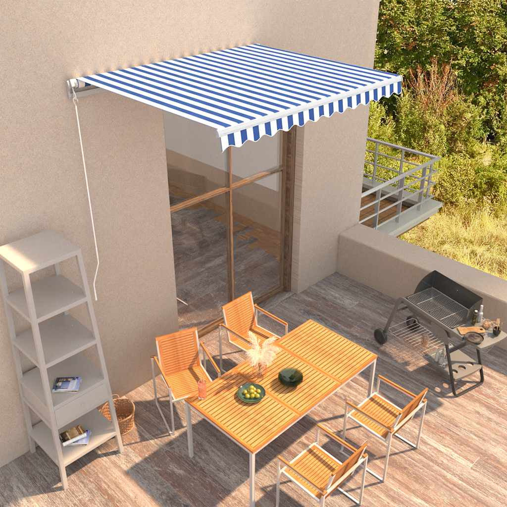 Vidaxl Toldo Manual Retráctil Azul Y Blanco 300x250 Cm_1