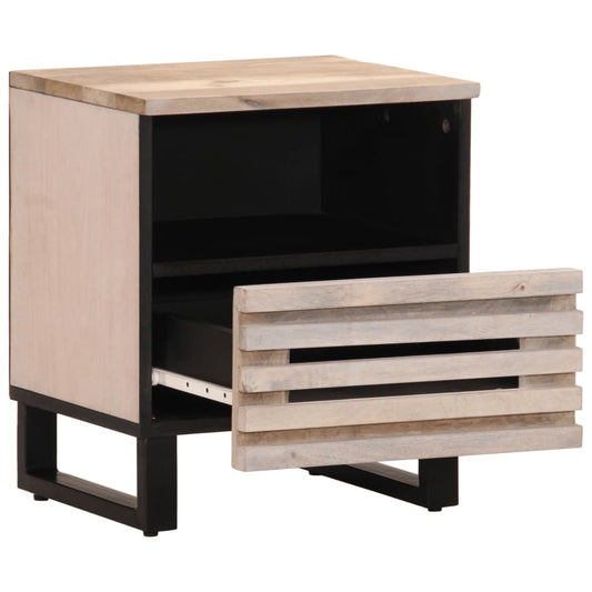 Mesita De Noche Madera Maciza Mango Blanqueado 40x34x46 Cm_0