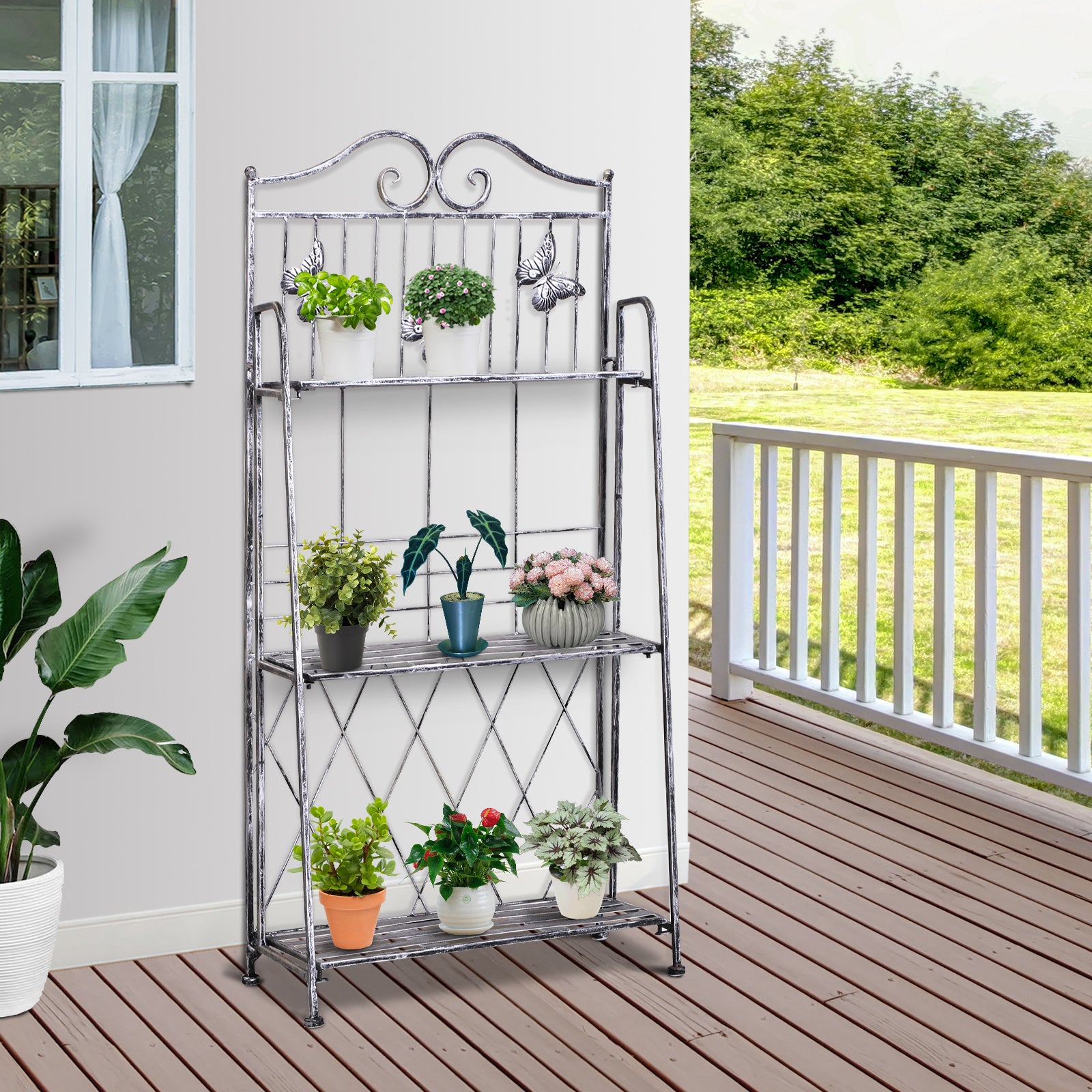 Outsunny Estantería Para Plantas Plegable De 3 Niveles Gris Plateado_1