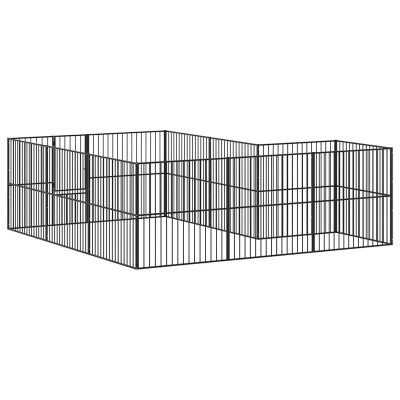 Vidaxl Corralito Para Perros Con 12 Paneles Acero Galvanizado Negro_5